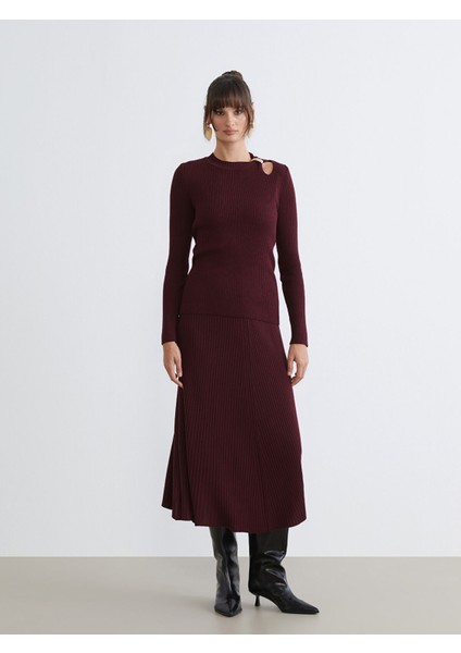 Yeni Sezon Beli Lastikli Kloş Triko Etek