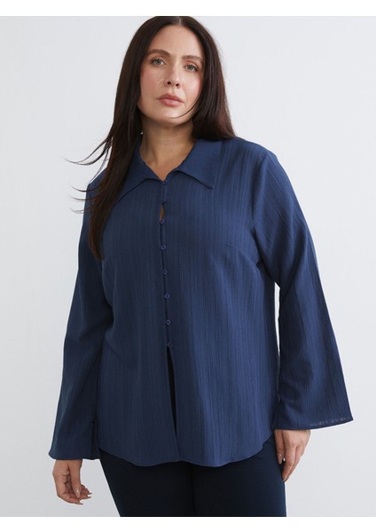 Yeni Sezon Büyük Beden Dokulu Poplin Kadın Gömlek