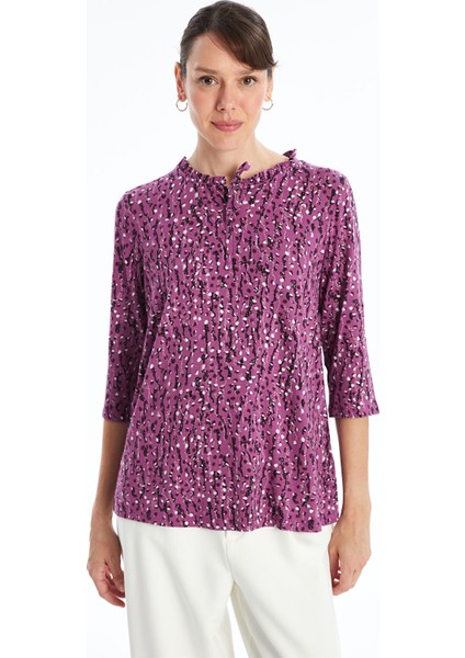 Yeni Sezon Bağlamalı Yaka Desenli Kadın Bluz