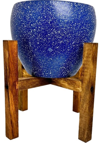 Tasarımı Ev Dekorasyon Lacivert Granit Toprak Saksı Saksılık Salon Çiçeklik 4 Ayaklı - 15 cm