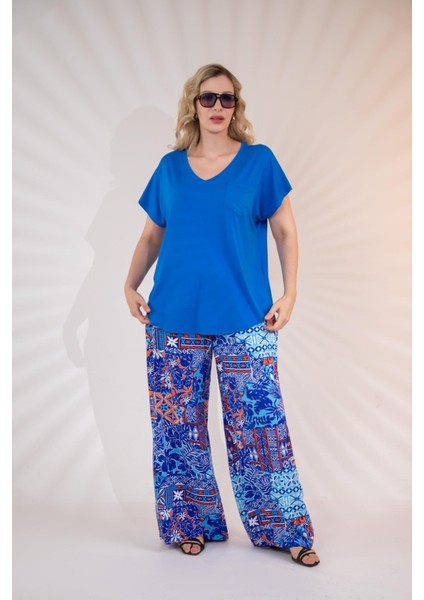 Kadın Büyük Beden Beria V Yaka Bluz Mavi fırsatları