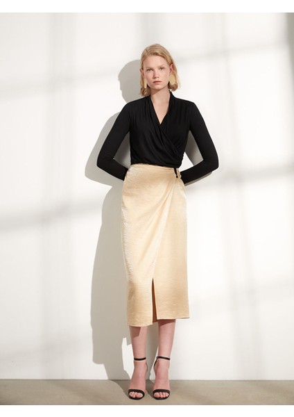 Yeni Sezon Beli Fermuarlı Düz A Kesim Saten Kadın Etek