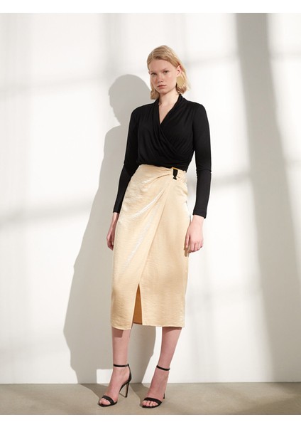 Yeni Sezon Beli Fermuarlı Düz A Kesim Saten Kadın Etek modelleri