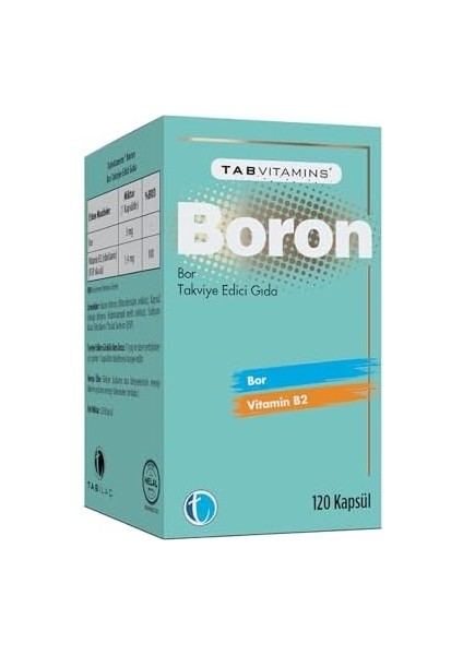 Tabvıtamıns Boron 120 Bitkisel Kapsül Bor 3 Mg Vitamin B2 fiyatları