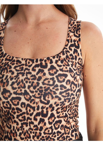 Yeni Sezon Kare Yaka Leopar Desenli Kadın Bluz modelleri