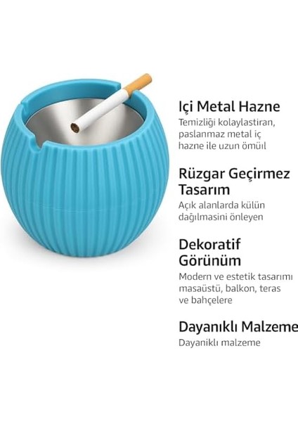 Store Dekoratif Içi Metal Hazneli Küllük, Rüzgar Geçirmez, Masa Üstü ve Bahçe Kullanımı, Şık Tasarım, Sigara Küllüğü (Kırmızı) fiyatları
