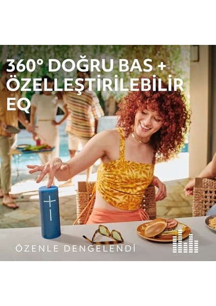 Ears Boom 4 Taşınabilir Su Geçirmez Hoparlör, 360 Derece, Güçlü, Sürükleyici, Netliğinde Ses, 15 Saatlik Pil Ömürlü ve 45M Kullanım Mesafeli Hoparlör, Mavi fiyatları