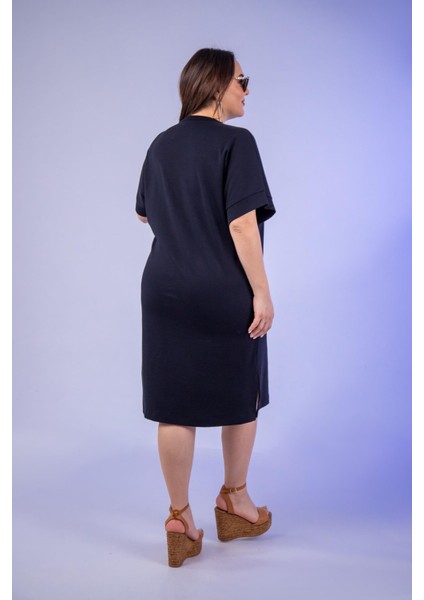 Kadın 210105 Bisiklet Yaka Cepli Elbise Siyah