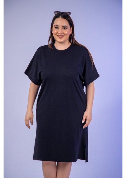 Kadın 210105 Bisiklet Yaka Cepli Elbise Siyah