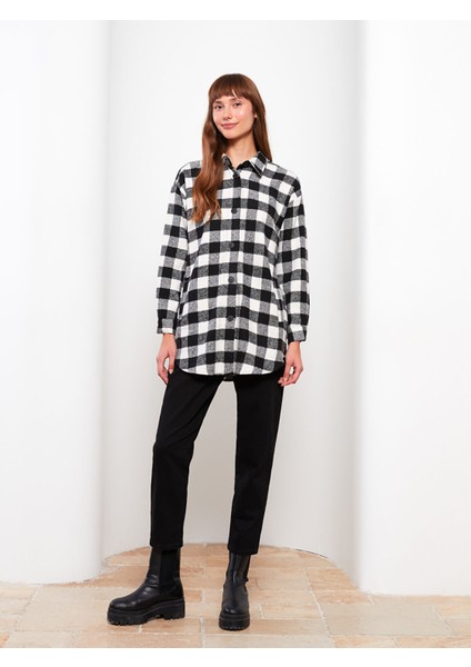 Yeni Sezon Ekose Uzun Kollu Gabardin Oversize Kadın Gömlek Ceket modelleri