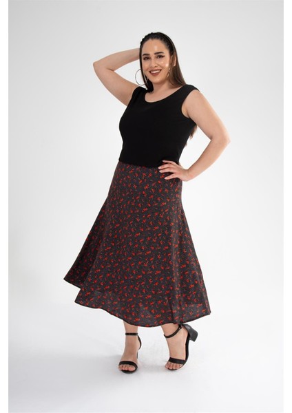 Kadın Büyük Beden Çıtır Çiçekli Etek Siyah Çiçekli fiyatları