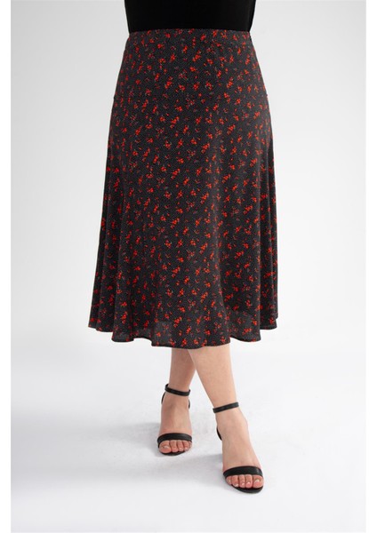 Kadın Büyük Beden Çıtır Çiçekli Etek Siyah Çiçekli fırsatları