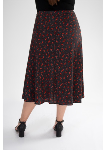 Kadın Büyük Beden Çıtır Çiçekli Etek Siyah Çiçekli indirimleri