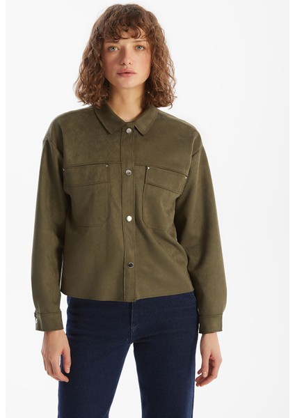 Yeni Sezon Gömlek Yaka Kadın Süet Görünümlü Ceket