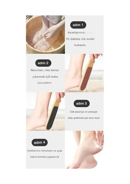 Ahşap Topuk Törpü - Çift Taraflı - Suya Dayanıklı - Ayak Törpüsü 24CM Büyük Boy