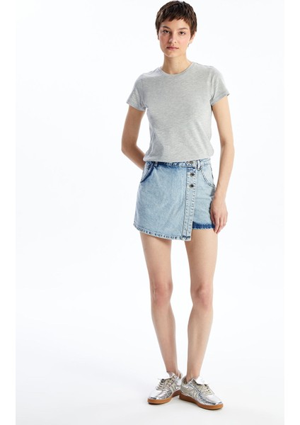 Yeni Sezon Kadın Standart Fit Düz Jean Şort Etek