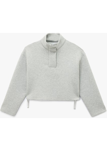 Dik Yaka Çıtçıt Düğmeli Stoperli Spor Oversize Sweatshirt