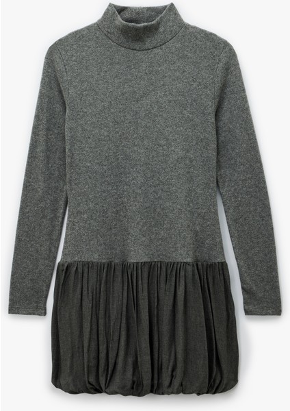 x Şahika Ercümen - Slim Fit Uzun Kollu Dik Yaka Mini Balon Elbise