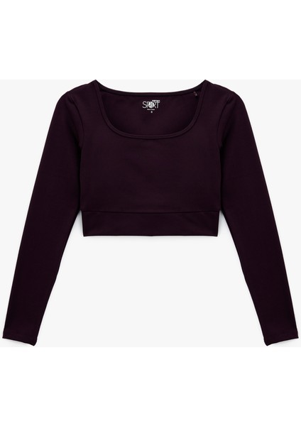 Slim Fit Uzun Kollu Bisiklet Yaka Crop Spor Tişört