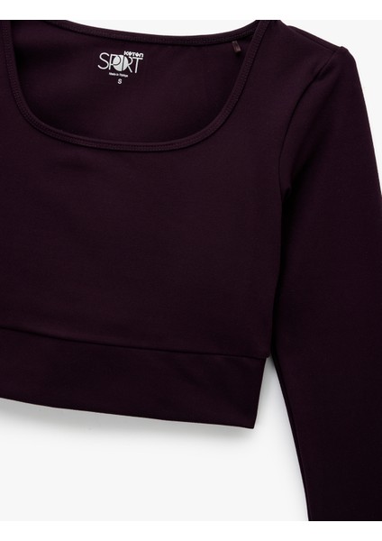 Slim Fit Uzun Kollu Bisiklet Yaka Crop Spor Tişört modelleri