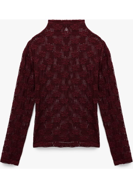 Dik Yaka Uzun Kollu Dantelli Bluz