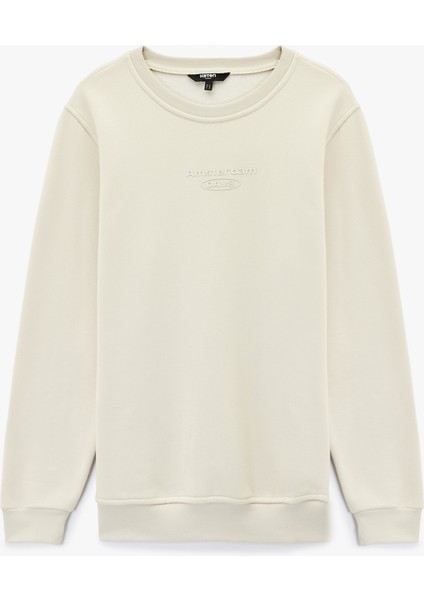 Uzun Kollu Bisiklet Yaka Şardonlu Baskılı Sweatshirt