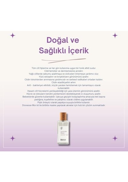Dionesse Saf Lavanta Suyu 100 ml - 100% Doğal Yüz Toniği | Sebum Dengeleyici, Kırışıklık Azaltıcı ve Bebekler Için Güvenli