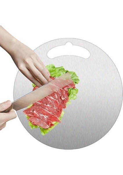 Yuvarlak Paslanmaz Çelik Kesme Tahtası Mutfak Piknik Için 304 Kalite Antibakteriyel Küf Tutmaz Temizlenir Et Sebze Meyve Doğrama Tahtası Kesme Matı 25 cm modelleri