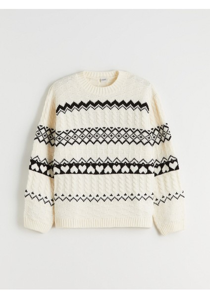 Yeni Sezon Bisiklet Yaka Desenli Kız Çocuk Triko Kazak