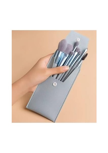 Gaman 8&apos;li Toz Mavi Renkli Fırça Özel Kılıflı Makyaj Fırça Seti