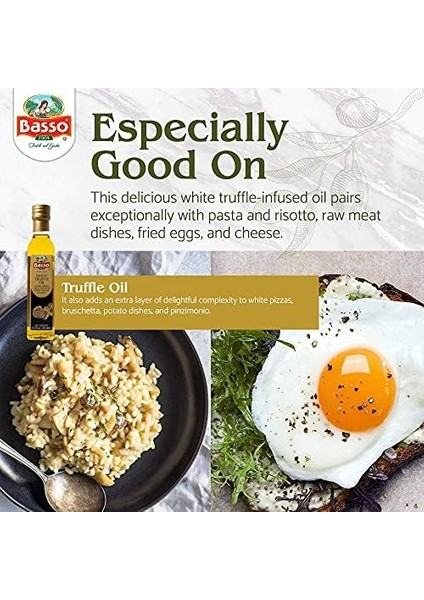 Basso White Truffle Olive Oil 250 Ml, Beyaz Trüf Aromalı Zeytinyağı, Italyan Zeytinyağı