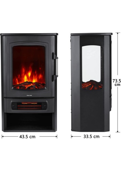 Xlarge Elektrikli Şömine & Elektrikli Soba Fanlı Isıtıcı, LED Odun Efekti, Metal Kasa ND-183C