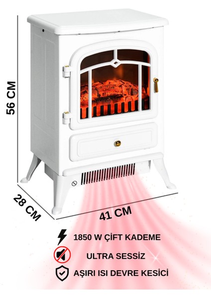 Xlarge Elektrikli Şömine & Elektrikli Soba Fanlı Isıtıcı, LED Odun Efekti, Metal Kasa ND-183C fiyatları