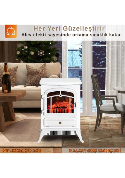 Xlarge Elektrikli Şömine & Elektrikli Soba Fanlı Isıtıcı, LED Odun Efekti, Metal Kasa ND-183C