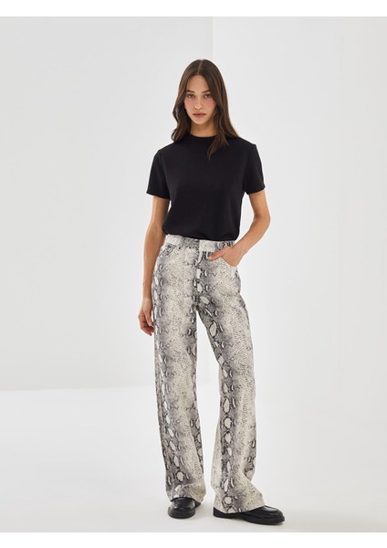 Yeni Sezon Straight Fit Desenli Kadın Jean Pantolon