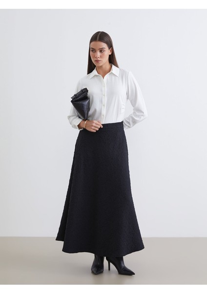 Yeni Sezon Beli Fermuarlı Dokulu A Kesim Etek