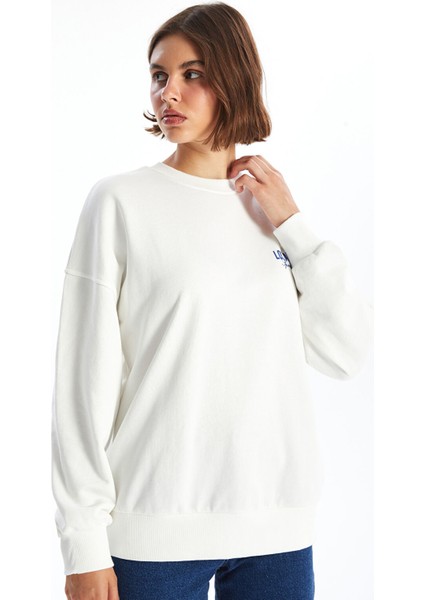 Yeni Sezon Bisiklet Yaka Baskılı Oversize Kadın Kalın Sweatshirt
