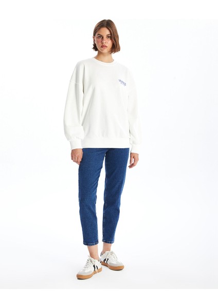 Yeni Sezon Bisiklet Yaka Baskılı Oversize Kadın Kalın Sweatshirt fiyatları