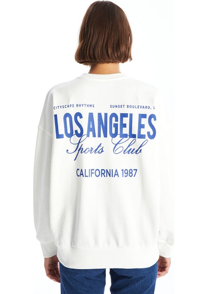 Yeni Sezon Bisiklet Yaka Baskılı Oversize Kadın Kalın Sweatshirt indirimleri