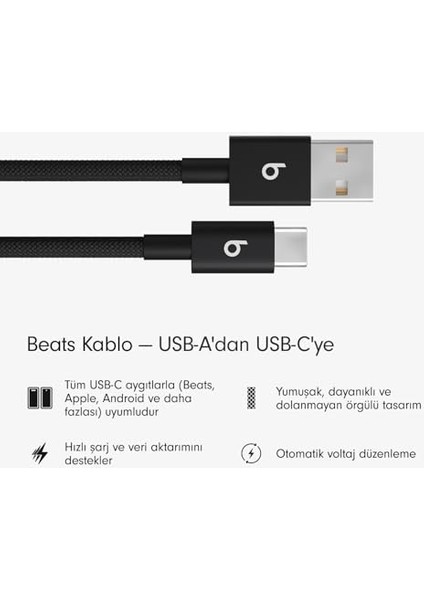 Usb-A'dan Usb-C'ye Örgülü Kablo, Hızlı Şarj, Dayanıklı ve Dolanmayan Tasarım, ve Aygıtlar Için Uyumlu Şarj Kablosu (1,5 M) - Jet Siyah modelleri