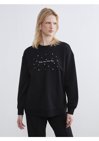 Yeni Sezon Bisiklet Yaka Taşlı Kadın Kalın Sweatshirt modelleri