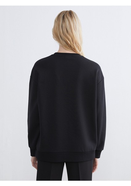 Yeni Sezon Bisiklet Yaka Taşlı Kadın Kalın Sweatshirt fırsatları