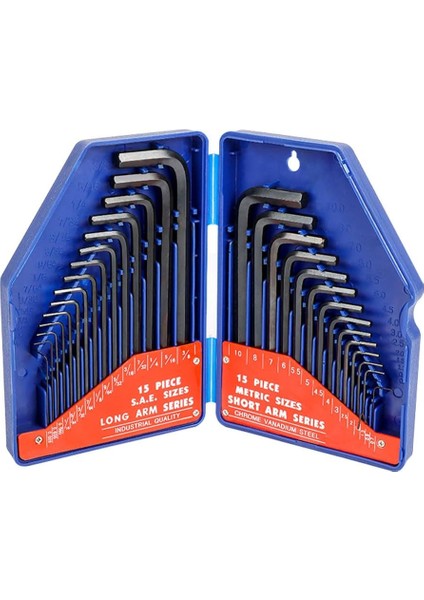 WP222018 30 Parça Uzun Boy Cr-V Metrik/inç Profesyonel Allen Anahtar Takımı