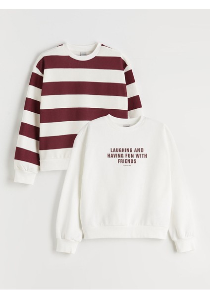 Yeni Sezon Bisiklet Yaka Kız Çocuk Kalın Sweatshirt 2'li