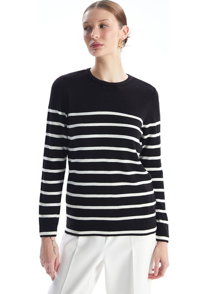 Yeni Sezon Bisiklet Yaka Çizgili Uzun Kollu Kadın Triko Kazak modelleri