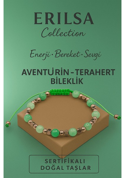 Sertifikalı Terahertz Aventurin Doğal Taş Bileklik - Enerji Bereket Sevgi Taşı