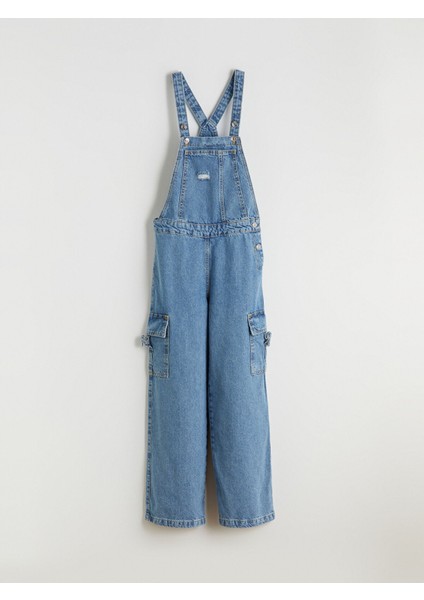 Yeni Sezon Kare Yaka Kız Çocuk Jean Salopet