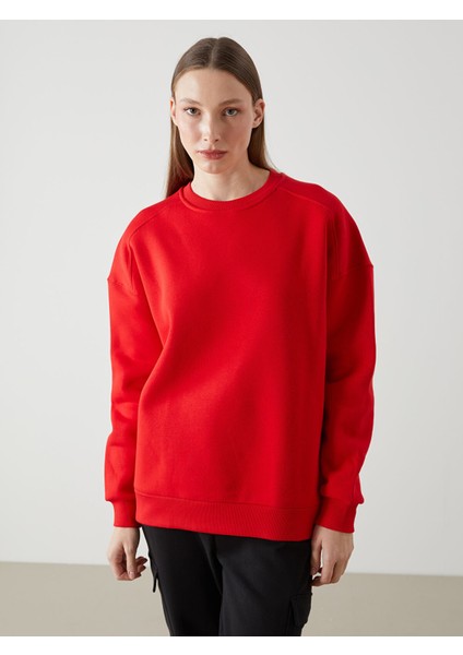 Yeni Sezon Bisiklet Yaka Düz Oversize Kadın Kalın Sweatshirt