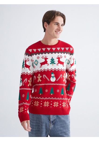 Yeni Sezon Bisiklet Yaka Yılbaşı Temalı Erkek Triko Kazak