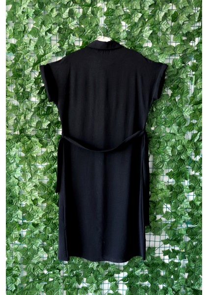 Kadın Düğmeli Siyah Elbise Kuşaklı fiyatları